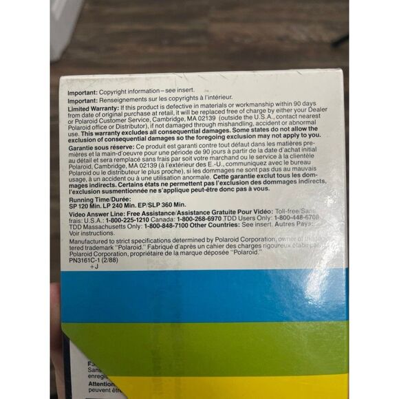 New Sealed Polaroid VHS Tape Blank T-120 Supercolor Video Cassette 246 Minutes - Picture 7 of 8